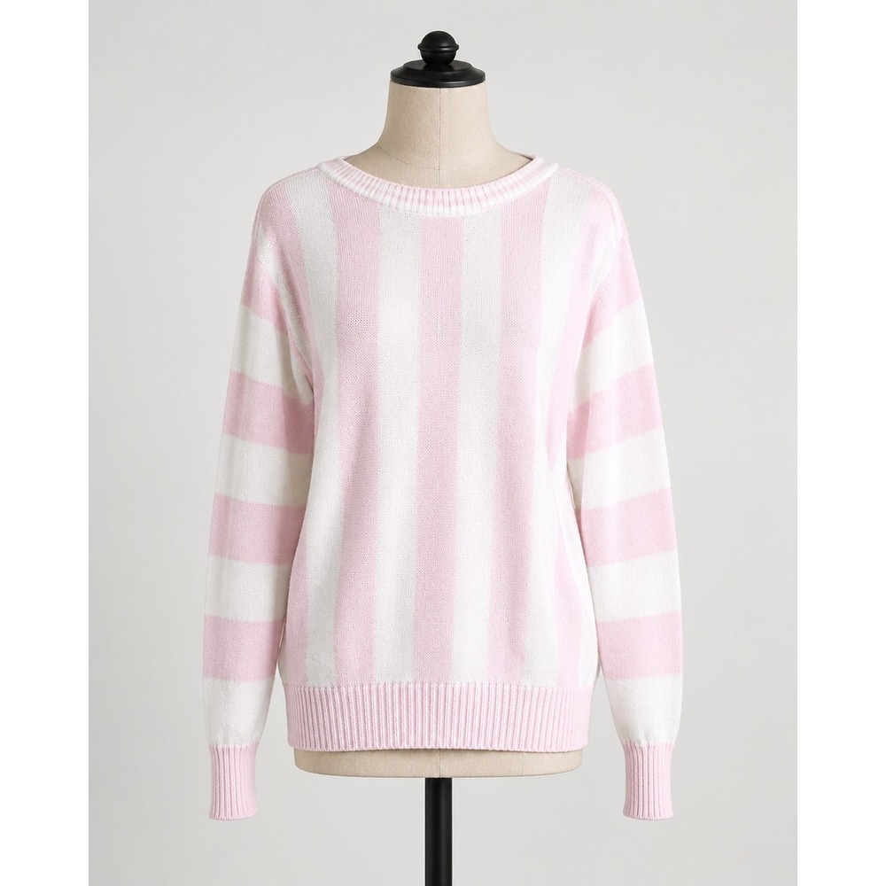 Point of View Sweater Womens Small Pink White Striped Cotton‎ Pullover Made USA